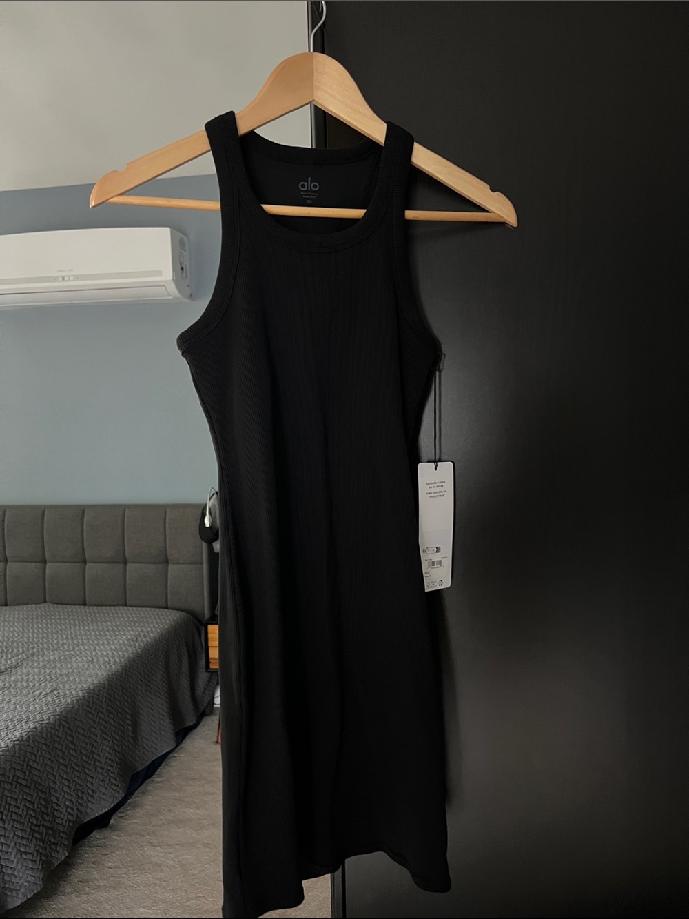 ALO Yoga Black Ribbed Tank Midi Dress